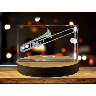 Trombone 3D Engraved Crystal Trophy Award - Gift for Music Lovers