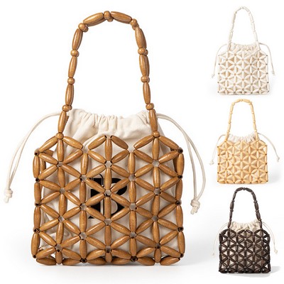 Wooden Tote Bag with a canvas drawstring pocket inside