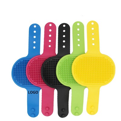 10''x5'' TPR Rubber Pet Grooming Bath Brush & Massage Comb w/Adjustable Strap Handle