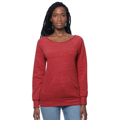 Women's Fashion Fleece Raglan Sleeve Shirt w/ Pouch Pocket