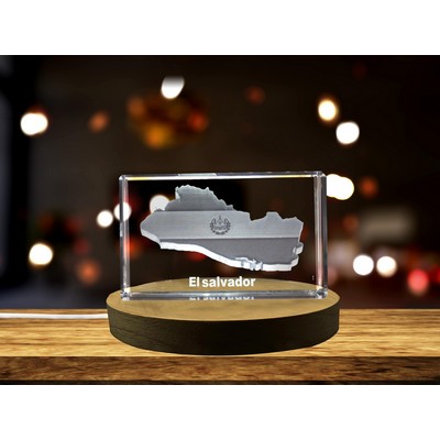 El Salvador 3D Engraved Crystal Award w/LED Base