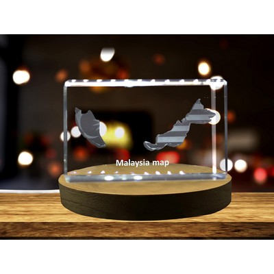 Malaysia 3D Engraved Crystal Trophy Award w/LED Base Light