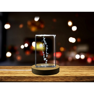 Maldives 3D Engraved Crystal Award Trophy w/LED Base Light