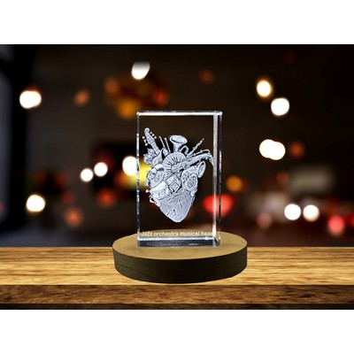 Melodic Harmony Jazz Orchestra 3D Engraved Crystal Trophy Award - Elegant Musical Heart