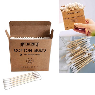 100 Sticks/Box Double Round Head Bamboo Stick Cotton Buds