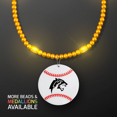 Yellow LED Bead Necklace with Baseball Medallion - PRINTED