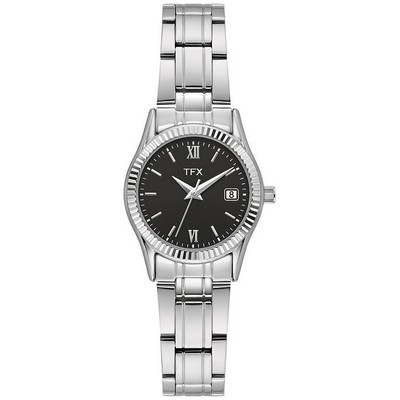 TFX Distributed by Bulova® Ladies' Silver Tone Stainless Steel Watch w/Black Dial