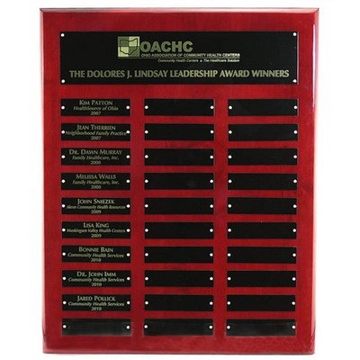 16" X 20" Rosewood Perpetual Plaque With 30 Black Nameplates