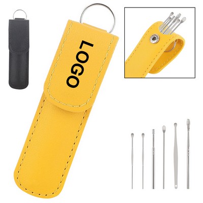 6 Pcs Ear Cleaning Tool With Leather Storage Pouch