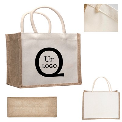 14.17 X 12.6 X 5.51" Jute Canvas Tote Bag