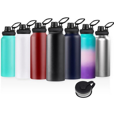 40 Oz. Water Bottle Double Insulated Stainless Steel With 2 Sport Lids