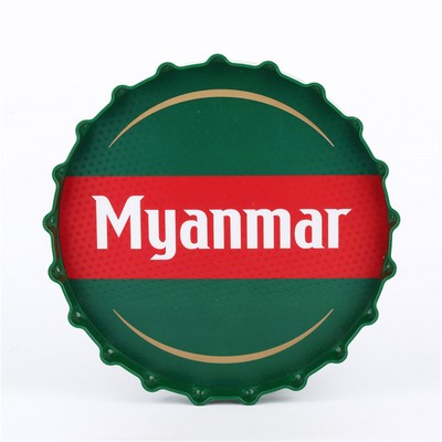 Bottle Cap Shape Anti Slip Plastic Serving Tray For Party or Bar