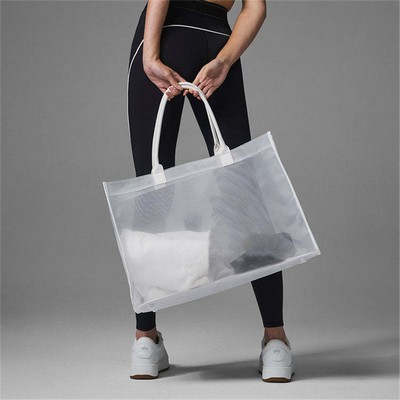 Nylon Mesh Sheer Tote Bag With Bottom Stud