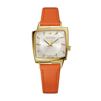 Accutron Unisex Legacy Orange Leather Strap Watch w/Silver White Dial