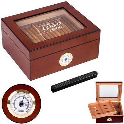Cigar Humidor Box with Hygrometer and Humidifier for 30-50 Cigars
