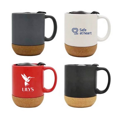 15 Oz. Ceramic Coffee Mug With Cork Bottom & Lid