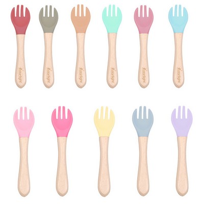 Baby Food Grade Wooden Handles Silicone Spoon Fork