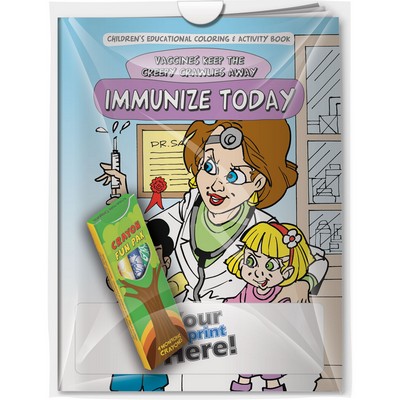 Combo Pack -"Vaccines Keep the Creepy Crawlies Away:Immunize Today" Coloring Book & 4-Pack of Crayon