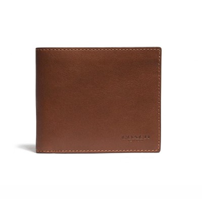 COACH® Mens Sport Leather Slim Billfold - Saddle