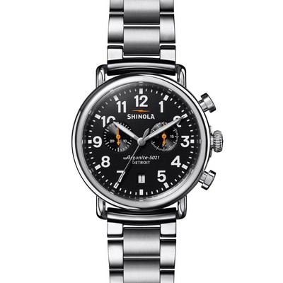 Shinola Unisex Runwell Chrono Silver-Tone Stainless Steel Watch Black Dial