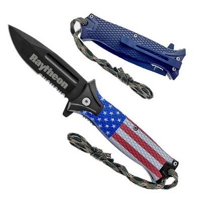 US Flag Pocket Knife W/ Paracord Strap