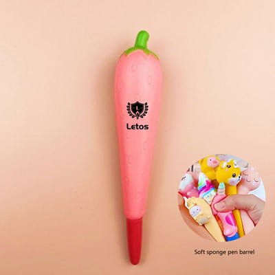 Strawberry Stress Reliever Pen 2" 1 Squeeze Toy Pen PU Foam Gel Ink Pen