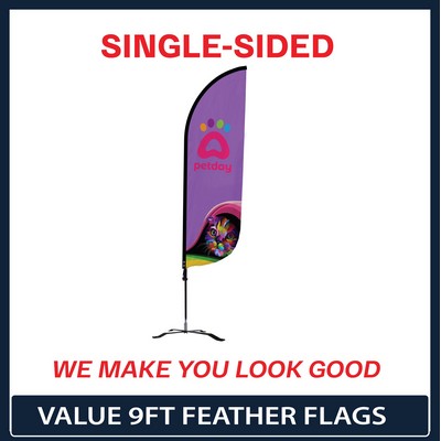 Value 9' Feather Flag - Single Sided Graphic Black X Base