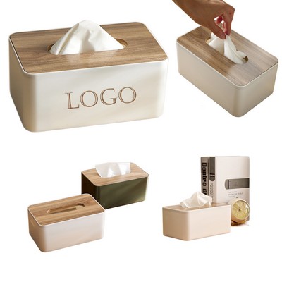 Plastic Tissue Box W/ Bamboo Lid