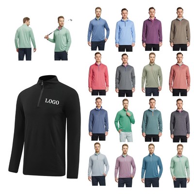 Quarter Zip Wicking Dry Men Long Sleeve Golf Pullover