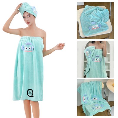 Coral Fleece Cartoon Wearable Bath Towel Suit