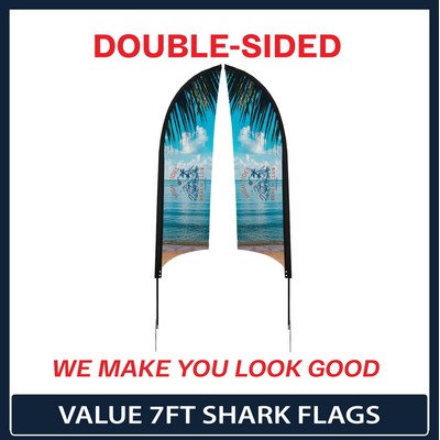 Value 7' Shark Flag - Double Sided w/Spike Base and Carry Bag