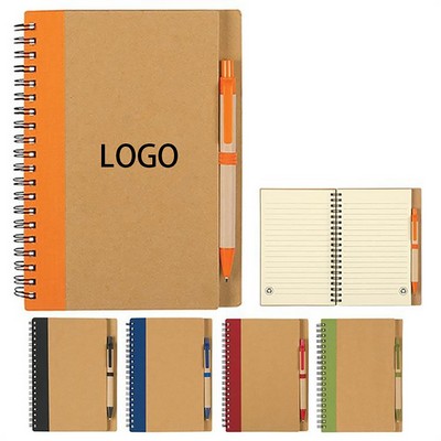 Kraft Paper Spiral Notebook w/Pen