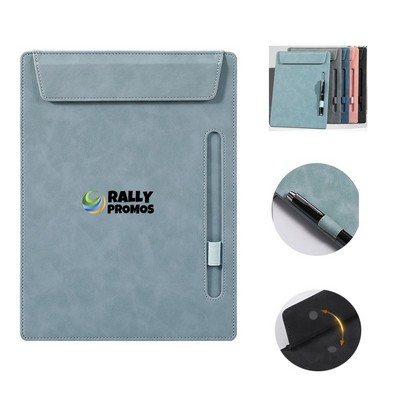 A4 PU Leather Magnetic Clipboard File Organizer With Clip