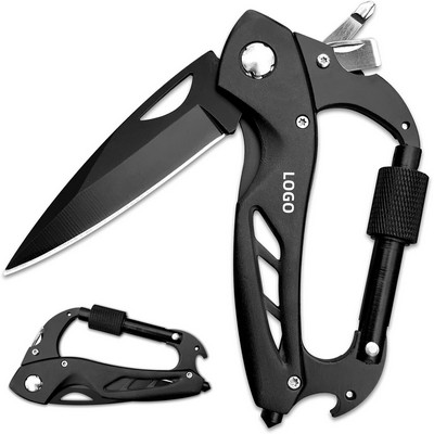 Multitool Carabiner with Folding Pocket Knife, Bottle Opener, Window Glass Breaker