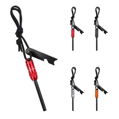 Portable Flint Fire Starter with Capsule Compartment Handle and Igniting Paracord Rope