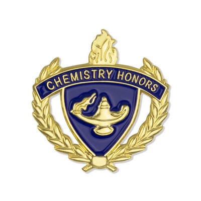 1" Chemistry Honors Lapel Pin with Lamp of Learning and Wreaths Enameled