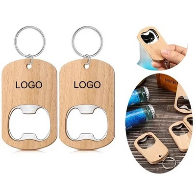 Wooden Keychain Bottle Opener with Metal Corkscrew