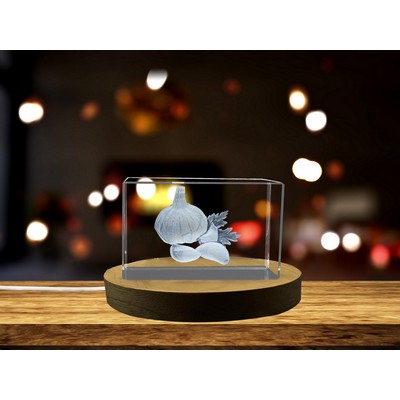 Garlic 3D Engraved Crystal Award w/LED Base Light - Vegetable Decor