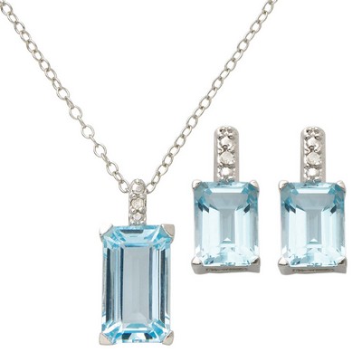 Jilco Inc Blue Topaz Earring And Necklace Set - Emerald Cut