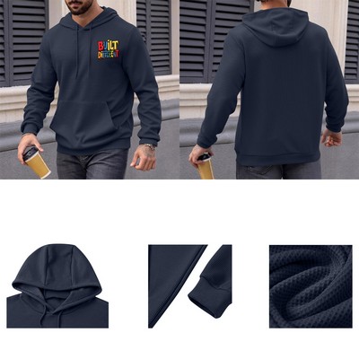 Men's Solid Color Waffle-Knit Hoodie Sweatshirt