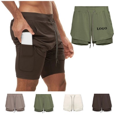 Dual-Layer Polyester Training Shorts for Men