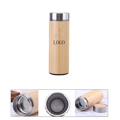 Bamboo Stainless Steel Insulated Cup With Tea Infuser 17Oz