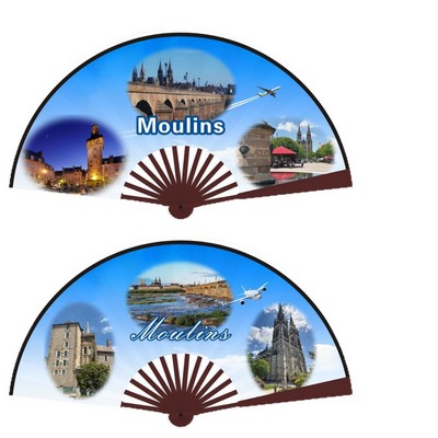 8" Foldable Hand Fan Fabric Cloth Double Face Printed