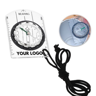 Transparent Plastic Compass with Proportional Footprint Graduated Scale Lanyard