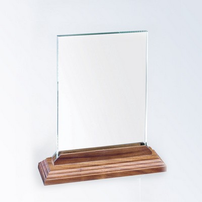 Jade Glass Vertical Rectangle with Walnut Base - 9" x 7" x 1-1/4"