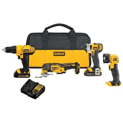 DeWalt 20 Max 4 Tool Combo Kit - Drill/Driver Impact Driver Multi-Tool Work Light