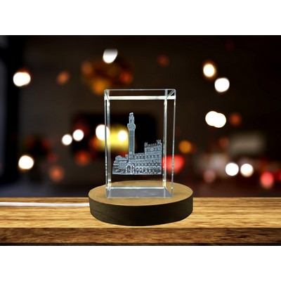 Torre Del Mangia 3D Engraved Crystal Trophy Award - Elegant Italian Architectural Recognition