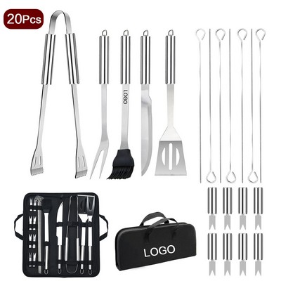20Pcs Stainless Steel BBQ Grilling Accessories Set Utensils Kit with Storage Bag