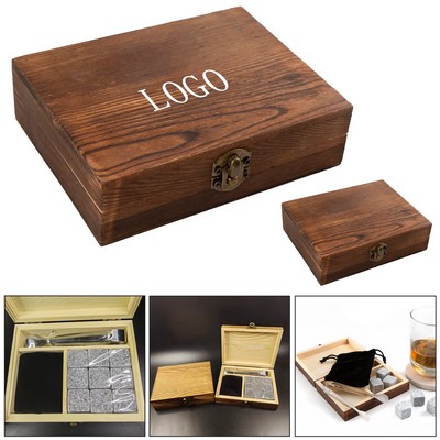 Whiskey Stone Gift Set w/ Natural Wood Box