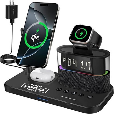 5" 1 Alarm Clock Display Foldable Wireless Charger With Colorful Night Light